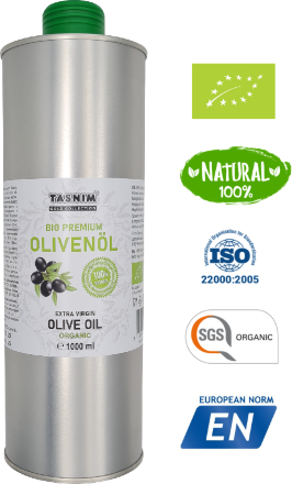 Оливковое масло высшего сорта BIO Extra Virgin Premium TASNIM в жестяной банке 1000 мл