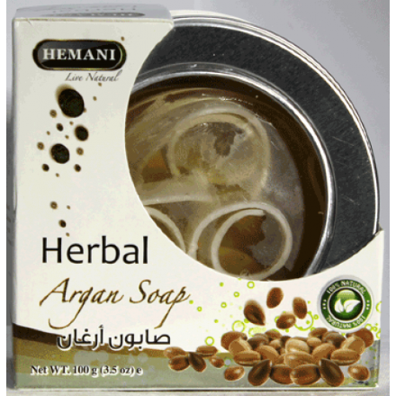 Hemani / Мыло аргановое круглое в металлической мыльнице 100 г